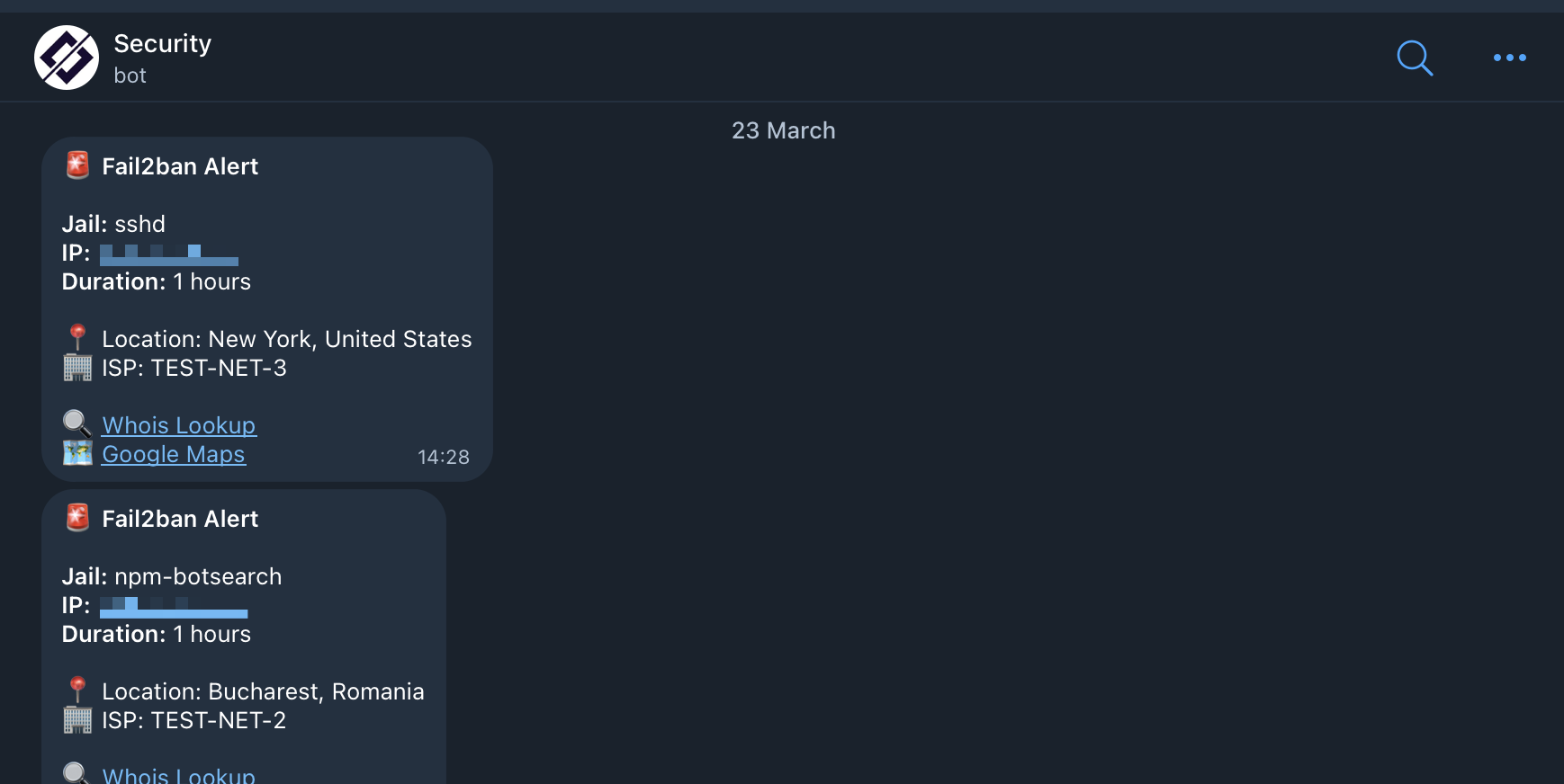 sanitized telegram alert
